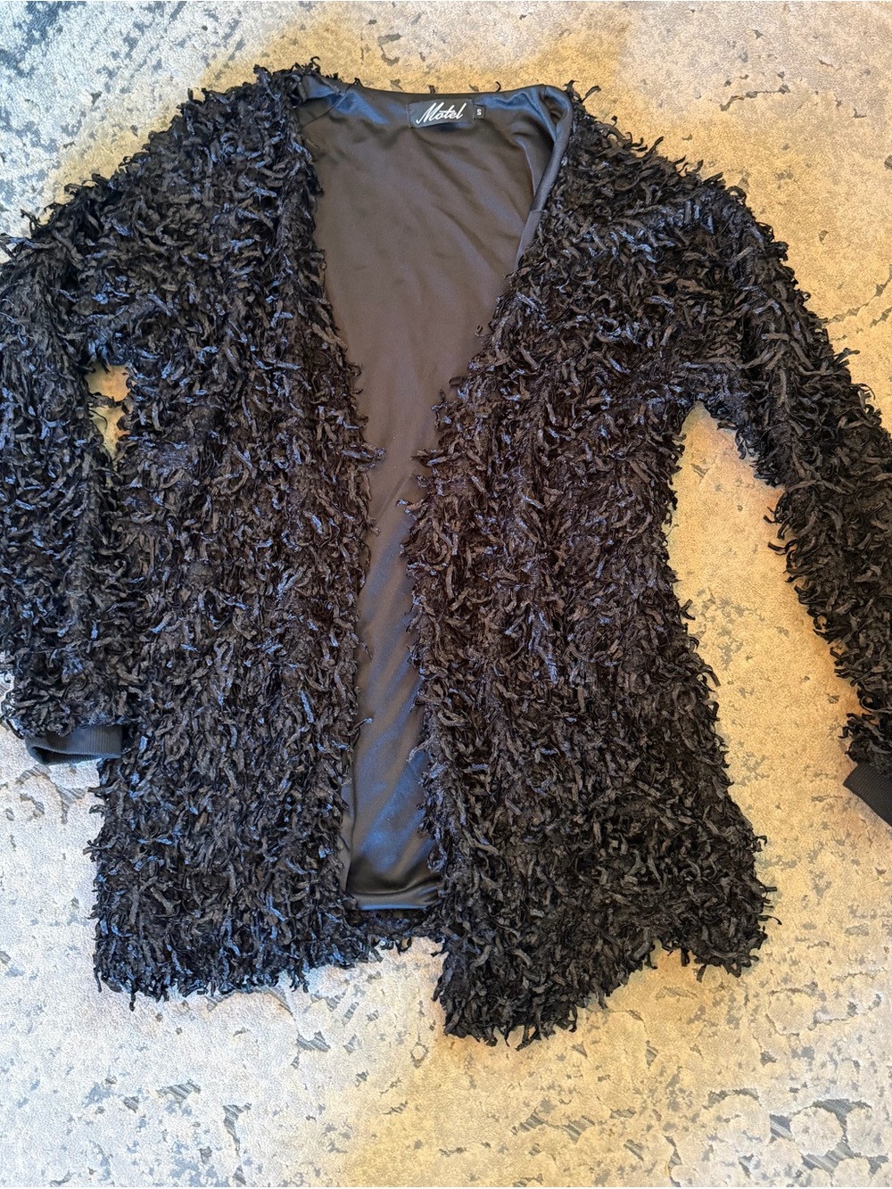 Motel Rocks Black Shaggy Open-Front Cardigan
